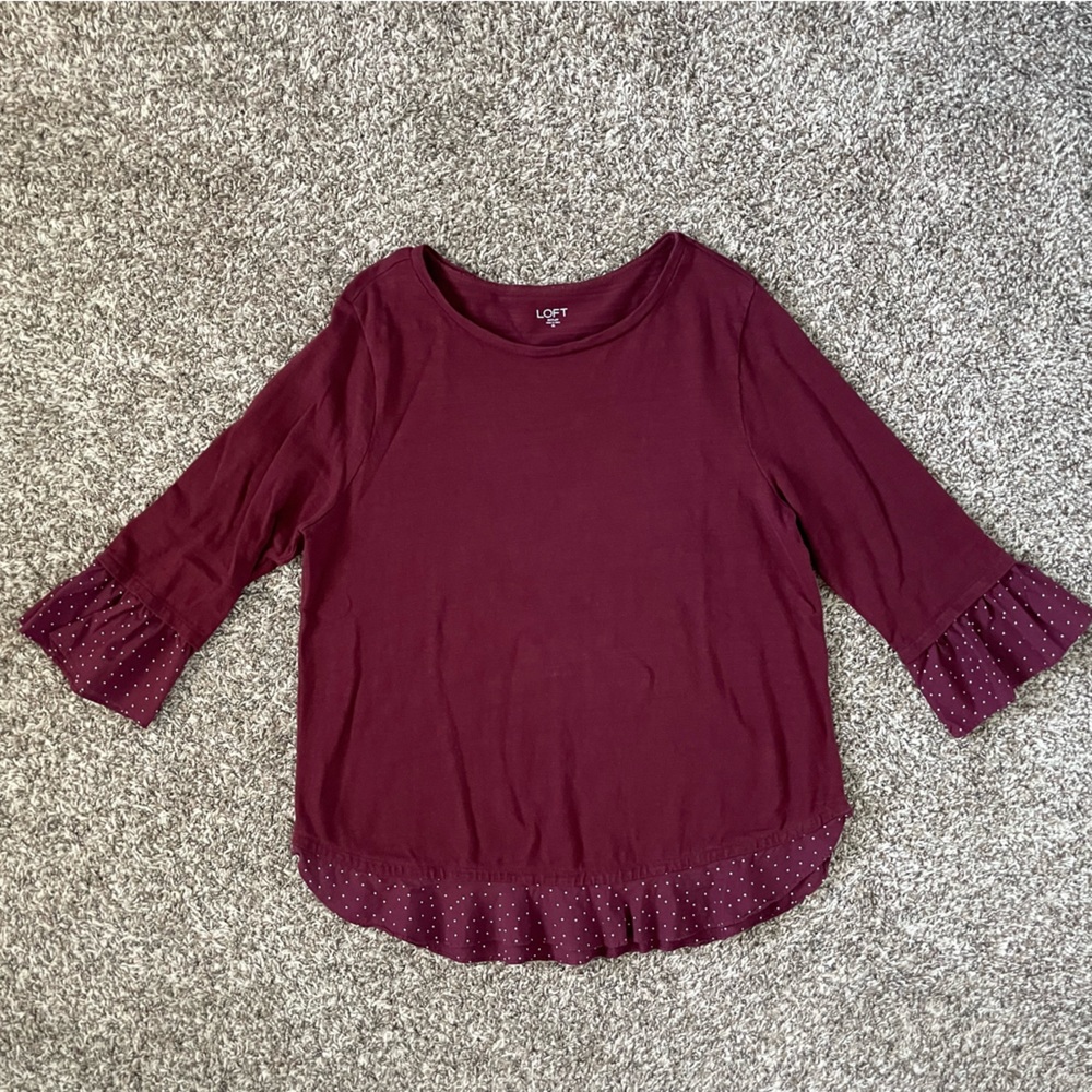 LOFT Outlet Maroon Woven 3/4 Sleeve Top Size XL